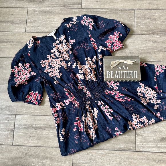Rebecca Taylor Dresses & Skirts - Rebecca Taylor Phlox Dress Silk Cherry Blossom Navy Pink Puff Sleeve V Neck